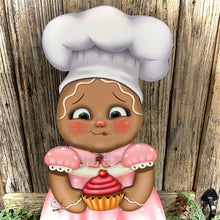 Load image into Gallery viewer, Pink Gingerbread Decoration, Pastel Pink Christmas Gingerbread decoration, Kitchen baking decor, pink Gingerbread and cupcake decorations
