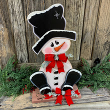 Load image into Gallery viewer, Snowman decoration, Snowman centerpiece, Winter decoration, Snowman decor, Snowman, Ernie Made snowman, Snowman shelf sitter, Wooden snowman

