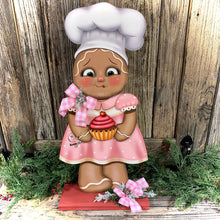 Load image into Gallery viewer, Pink Gingerbread Decoration, Pastel Pink Christmas Gingerbread decoration, Kitchen baking decor, pink Gingerbread and cupcake decorations
