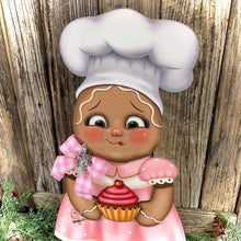 Load image into Gallery viewer, Pink Gingerbread Decoration, Pastel Pink Christmas Gingerbread decoration, Kitchen baking decor, pink Gingerbread and cupcake decorations
