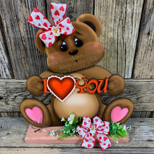 Load image into Gallery viewer, Valentine&#39;s Day decoration, Valentine Centerpiece, Bear with heart, Valentine porch decor, Gift for her, Valentine teddy Bear with sign,
