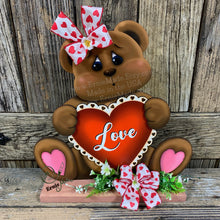 Load image into Gallery viewer, Valentine&#39;s Day decoration, Valentine Centerpiece, Bear with heart, Valentine porch decor, Gift for her, Valentine teddy Bear with sign,
