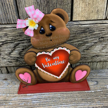 Load image into Gallery viewer, Valentine&#39;s Day decoration, Valentine Shelf sitter Bear with heart, Valentine tiered tray decoration, Gift for her, Valentine teddy Bear,
