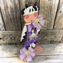 Load image into Gallery viewer, Farmhouse centerpiece, Cow decoration, Primitive Wooden Cow shelf sitter, Country style cow decoration, Bovine decor, Chicken decoration

