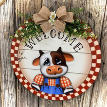 Load image into Gallery viewer, Front door hanger, Farmhouse door hanger, cow decor, Housewarming gift, Cow wreath, Farmhouse wreath, storm door wreath, front door wreath
