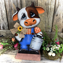 Load image into Gallery viewer, Farmhouse centerpiece, Cow decoration, Primitive Wooden Cow shelf sitter, Country style cow decoration, Bovine decor, Chicken decoration

