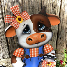 Load image into Gallery viewer, Farmhouse centerpiece, Cow decoration, Primitive Wooden Cow shelf sitter, Country style cow decoration, Bovine decor, Chicken decoration
