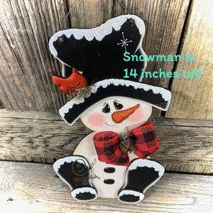 Snowman door hanger, Christmas door hanger, Snowman wreath attachment, Wooden Snowman and Cardinal, Christmas crafts, Snowman sign, leaner