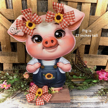 Load image into Gallery viewer, Farmhouse centerpiece, pig decoration, Pig sign, Wooden pig shelf sitter, Country style pig decoration, Baby pig decor, farmhouse decoration
