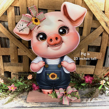 Load image into Gallery viewer, Farmhouse centerpiece, pig decoration, Pig sign, Wooden pig shelf sitter, Country style pig decoration, Baby pig decor, farmhouse decoration
