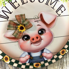Load image into Gallery viewer, Front door hanger, Farmhouse door hanger, pig decor, Housewarming gift, pig wreath, Farmhouse wreath, cute baby pig sign, front door wreath
