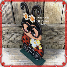 Load image into Gallery viewer, Ladybug decoration, Farmhouse summer decor, Tiered tray decor, wood ladybug sign, Summer ladybug shelf sitter, ladybug with big glasses, bee
