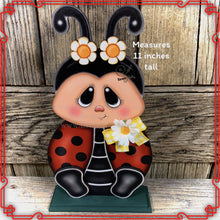 Load image into Gallery viewer, Ladybug decoration, Farmhouse summer decor, Tiered tray decor, wood ladybug sign, Summer ladybug shelf sitter, ladybug with big glasses, bee
