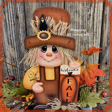 Load image into Gallery viewer, Fall Scarecrow decoration, tier tray, kitchen island fall arrangement, riser decor, wooden shelf sitter, Halloween, Farmhouse, Thanksgiving
