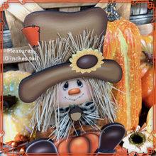 Load image into Gallery viewer, Fall Scarecrow decoration, tier tray, kitchen island fall arrangement, riser decor, wooden shelf sitter, Halloween, Farmhouse, Thanksgiving
