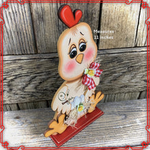 Load image into Gallery viewer, Chicken decoration, Farmhouse decor, Chicken Tiered tray decor, Cute wood Chicken sign, Wood Chicken shelf sitter, kitchen counter top decor
