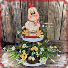 Load image into Gallery viewer, Chicken decoration, Farmhouse decor, Chicken Tiered tray decor, Cute wood Chicken sign, Wood Chicken shelf sitter, kitchen counter top decor
