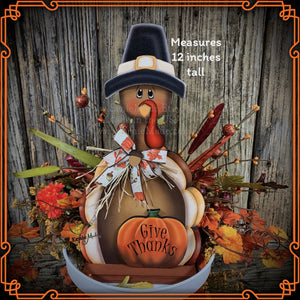 Thanksgiving decoration, Turkey and pumpkin, Autumn floral arrangement for table, shelf, Fall mantle decor Tiered tray, cute wooden Turkey