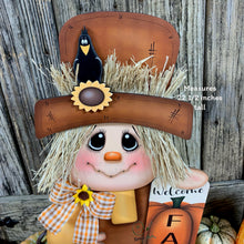 Load image into Gallery viewer, Fall decoration, Scarecrow and Pumpkin, Thanksgiving arrangement for table, cute Halloween, autumn floral, Welcome Fall sign for entryway
