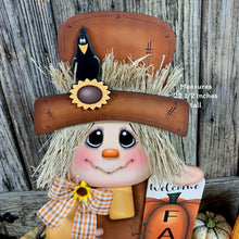 Load image into Gallery viewer, Fall decoration, Scarecrow and Pumpkin, Thanksgiving arrangement for table, cute Halloween, autumn floral, Welcome Fall sign for entryway
