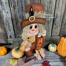 Load image into Gallery viewer, Fall decoration, Scarecrow and Pumpkin, Thanksgiving arrangement for table, cute Halloween, autumn floral, Welcome Fall sign for entryway

