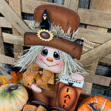 Load image into Gallery viewer, Fall Scarecrow decoration, Pumpkin and Scarecrow porch decor, Autumn Pumpkin arrangement for entry way, Halloween, Farmhouse, Thanksgiving
