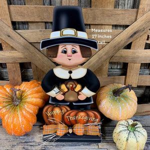 Thanksgiving Pilgrim and Turkey decor, fall shelf sitter, Fall Countertop decor, Thanksgiving centerpiece, Turkey and Pumpkin table floral