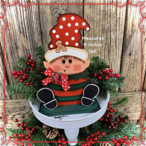 Christmas elf decoration, Holiday tiered tray, wood Elf shelf sitter, Christmas table decor, Sweets, Gingerbread, Elf and Gingerbread decor