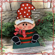 Load image into Gallery viewer, Christmas elf decoration, Holiday tiered tray, wood Elf shelf sitter, Christmas table decor, Sweets, Gingerbread, Elf and Gingerbread decor
