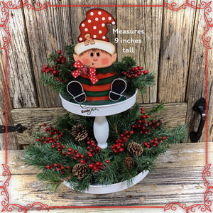 Christmas elf decoration, Holiday tiered tray, wood Elf shelf sitter, Christmas table decor, Sweets, Gingerbread, Elf and Gingerbread decor