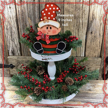 Load image into Gallery viewer, Christmas elf decoration, Holiday tiered tray, wood Elf shelf sitter, Christmas table decor, Sweets, Gingerbread, Elf and Gingerbread decor

