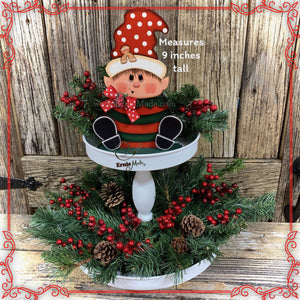 Christmas elf decoration, Holiday tiered tray, wood Elf shelf sitter, Christmas table decor, Sweets, Gingerbread, Elf and Gingerbread decor