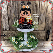 Load image into Gallery viewer, Ladybug decoration, Farmhouse summer decor, Tiered tray decor, wood ladybug sign, Summer ladybug shelf sitter, ladybug with big glasses, bee
