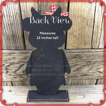 Load image into Gallery viewer, Farmhouse Cow decoration, Tiered tray cow decor, Country style Cow and chicken, Wooden Cow shelf sitter on base black and white cow, cowgirl

