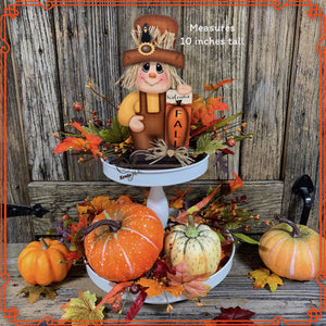 Fall Scarecrow decoration, tier tray, kitchen island fall arrangement, riser decor, wooden shelf sitter, Halloween, Farmhouse, Thanksgiving