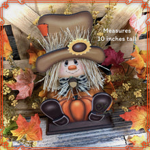 Load image into Gallery viewer, Fall Scarecrow decoration, tier tray, kitchen island fall arrangement, riser decor, wooden shelf sitter, Halloween, Farmhouse, Thanksgiving
