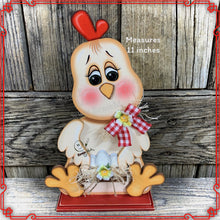 Load image into Gallery viewer, Chicken decoration, Farmhouse decor, Chicken Tiered tray decor, Cute wood Chicken sign, Wood Chicken shelf sitter, kitchen counter top decor
