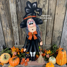 Load image into Gallery viewer, Halloween Decoration, Witch, fall porch decor, Candy corn bow, cute black cat decor, Happy Halloween sign, Witch hat arrangement, entry way

