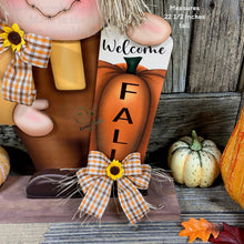 Load image into Gallery viewer, Fall decoration, Scarecrow and Pumpkin, Thanksgiving arrangement for table, cute Halloween, autumn floral, Welcome Fall sign for entryway
