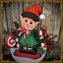 Load image into Gallery viewer, Christmas elf decoration, Holiday tiered tray, wood Elf shelf sitter, Christmas table decor, Sweets, Gingerbread, Elf and Candy Cane decor
