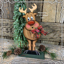 Load image into Gallery viewer, Christmas Reindeer decoration, Christmas decoration, Rudolph shelf sitter, Christmas tiered tray table decor, wooden Rudolph with Red nose
