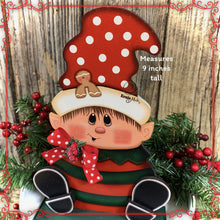Load image into Gallery viewer, Christmas elf decoration, Holiday tiered tray, wood Elf shelf sitter, Christmas table decor, Sweets, Gingerbread, Elf and Gingerbread decor
