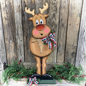 Christmas Reindeer decoration, Large Reindeer, Rudolph and Santa decor, Wooden Reindeer with stand, Farmhouse Christmas Porch decoration,
