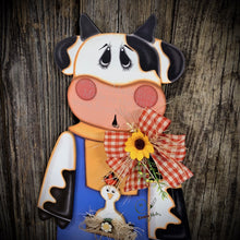 Load image into Gallery viewer, Farmhouse cow door hanger, Cow decoration, Wooden Cow sign, Cow door hanger, Farmhouse wall decor, Bovine decor, Farm Cow wreath attachment
