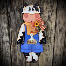 Load image into Gallery viewer, Farmhouse cow door hanger, Cow decoration, Wooden Cow sign, Cow door hanger, Farmhouse wall decor, Bovine decor, Farm Cow wreath attachment
