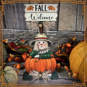 Fall Scarecrow decoration, tier tray, kitchen island fall arrangement, riser decor, wooden shelf sitter, Halloween, Farmhouse, Thanksgiving