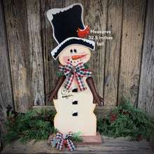 Load image into Gallery viewer, Snowman decoration, Snowman centerpiece, Holiday Winter Decor, Large wooden Snowman with stand, Christmas porch decor, Primitive snowman,

