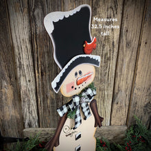 Load image into Gallery viewer, Snowman decoration, Snowman centerpiece, Holiday Winter Decor, Large wooden Snowman with stand, Christmas porch decor, Primitive snowman,
