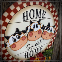 Load image into Gallery viewer, Front door hanger, Farmhouse cow door decor, Wood round, shiplap decor, Housewarming gift, Cow wreath, Cow decor, Farm door sign with cows
