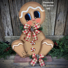 Load image into Gallery viewer, Gingerbread Decoration, Christmas centerpiece, Wooden Gingerbread with stand, gingerbread decor, gingerbread doll centerpiece, Candy decor
